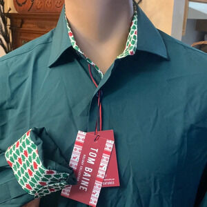 Tom Baine Christmas Tree Holiday Dress Shirt NEW L